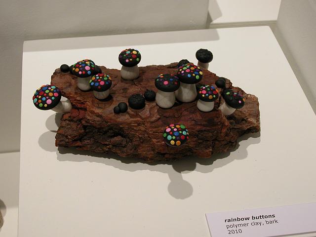 install - rainbow buttons.JPG - the bark is from New Zealand pine - compliments of Mary Beattie